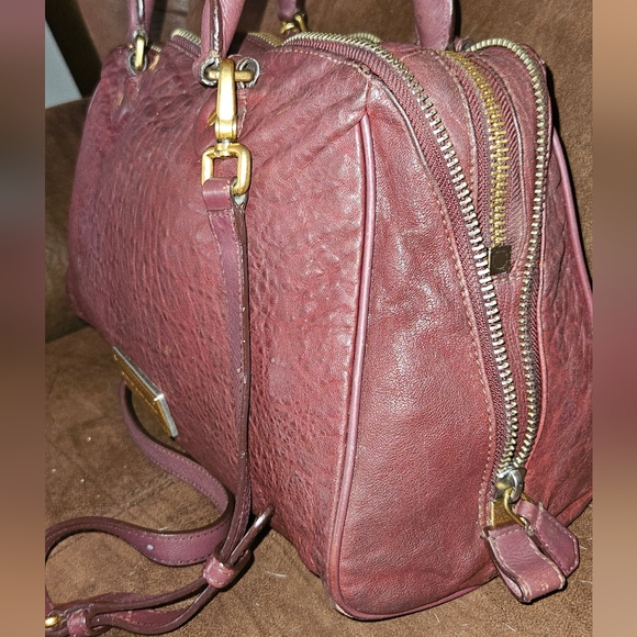 Marc Jacobs Washed up Lauren Burgundy Distressed Leather Satchel Crossbody Bag - Picture 4 of 16